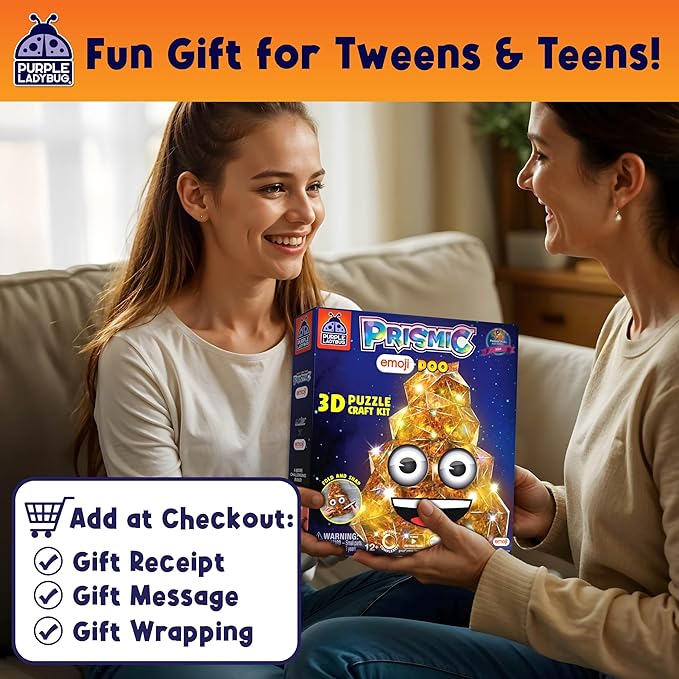 PRISMIC Emoji Poo 3D Puzzle Craft Kit - Funny Light-Up Night Lamp DIY Toy for Teens, Girls & Boys Ages 12-17 Years Old, Hilarious Gift, Cute Room Decor, Cool Crafts for Kids & Tweens