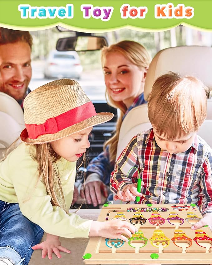 Magnetic Color and Number Maze, Montessori Toys for 2 3 4 Year Old, Wooden Color Matching Puzzle Board, Preschool Learning Activities Educational Toys for Ages 2-4 for Girls Boys Birthday Gifts