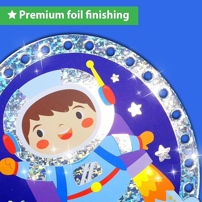 EZCRA Lacing Cards for Kids Ages 3-5 - 5 Pcs Space Theme with Colorful Laces - Craft Kit for Kids DIY Activity Set - Fine Motor Skills Toys and Preschool Learning Activities