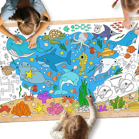 Gatherfun Under The Sea Party Giant Coloring Poster - 31.5x 72 Inches - Versatile Classroom Wall Décor & Birthday Activity - Sea Animal Poster or Table Cover for School Parties and Special Events