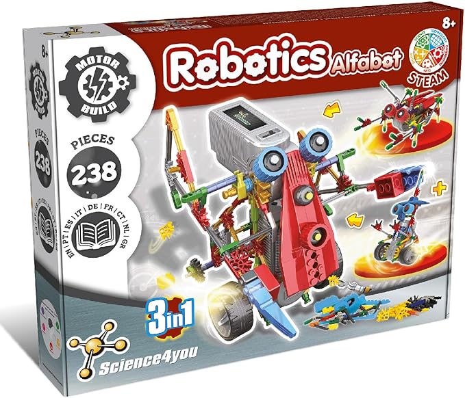 Science4you Robotics Alfabot - Robot Building Kit for Kids, 238 Pieces - Build Your Own Robots and Make Them Move - 3 Different Robots in 1 Toy - STEM Educational Toy for Kids Age 8-14
