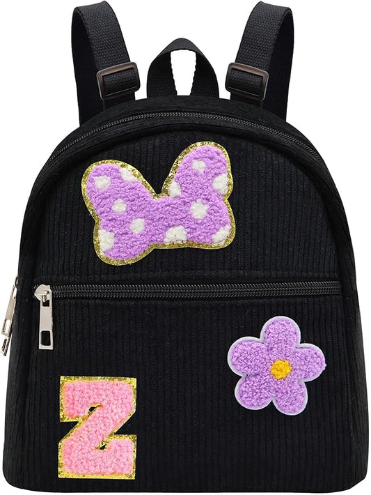 2 3 4 5 6 Year Old Girl Gifts Chenille Initial Mouse Bow Mini Backpack, Corduroy Toddler Backpacks Christmas Birthday Gifts for Girls 2-4 5-6, Black Mini Diaper Bag Must Haves for Park Travel Letter Z