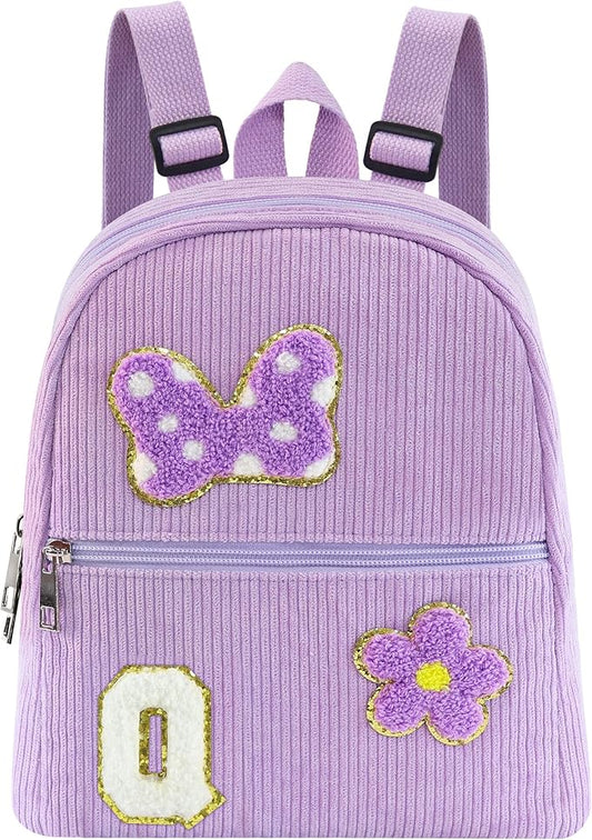 2 3 4 5 6 Year Old Girl Gifts Chenille Initial Mouse Bow Mini Backpack, Corduroy Toddler Backpacks Christmas Birthday Gifts for Girls 2-4 5-6, Purple Mini Diaper Bag Must Haves for Park Travel Q