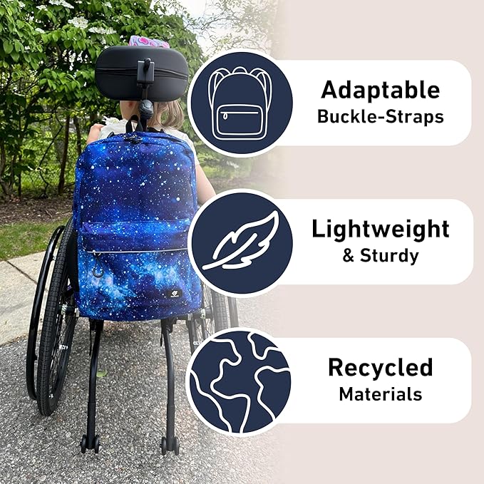 Fenrici Adaptive Backpack for Girls, Boys for All Abilities and Ages; Wheelchair Backpack with Adaptive Design; Perfect for Travel, School, and Everyday Adventure, Blue Galaxy