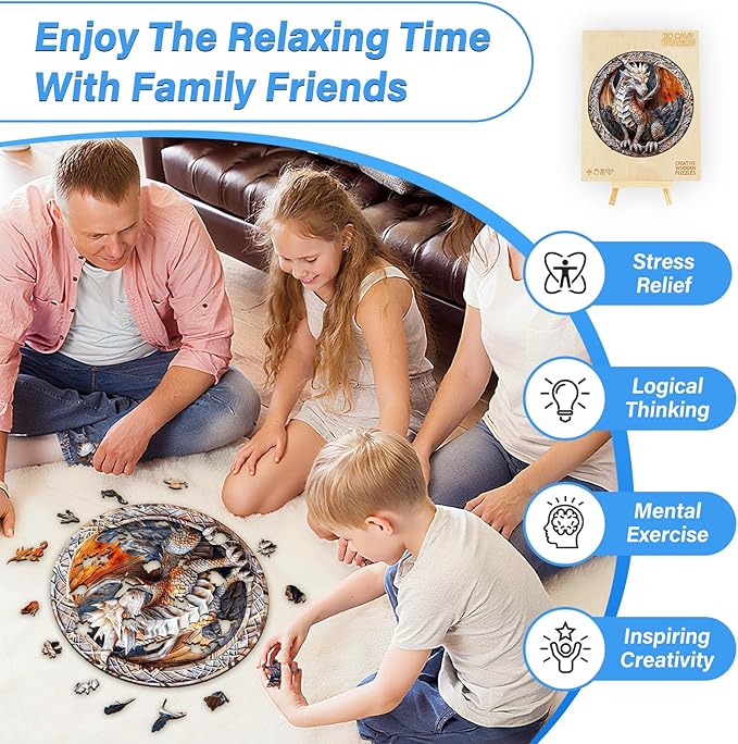 Wooden Puzzles for Adults, Wood Jigsaw Puzzle, Wooden Cave Dragon Puzzles, Family Puzzle Game (M-11.4 * 11.4in 200pcs)