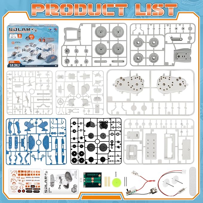 14-in-1 Solar Robot Building Kit STEM Gift for Kids Ages 8-13, 191 Pcs DIY Engineering Science Educational Robotic Toys, Solar Powered Educational Robotics for Boys & Girls