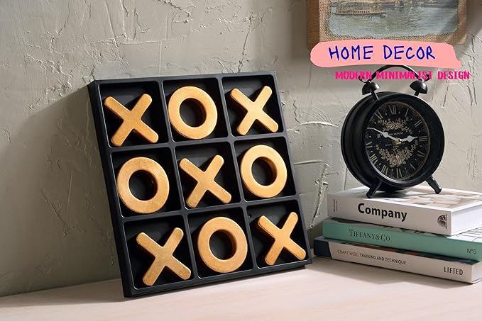 Classic Tic Tac Toe Game, Strategy and Fun Games for Kids, Tabletop Board Games, Party Favours for Kids,Golden Tic-Tac-Toe Board Temperament Home Décor,Gold