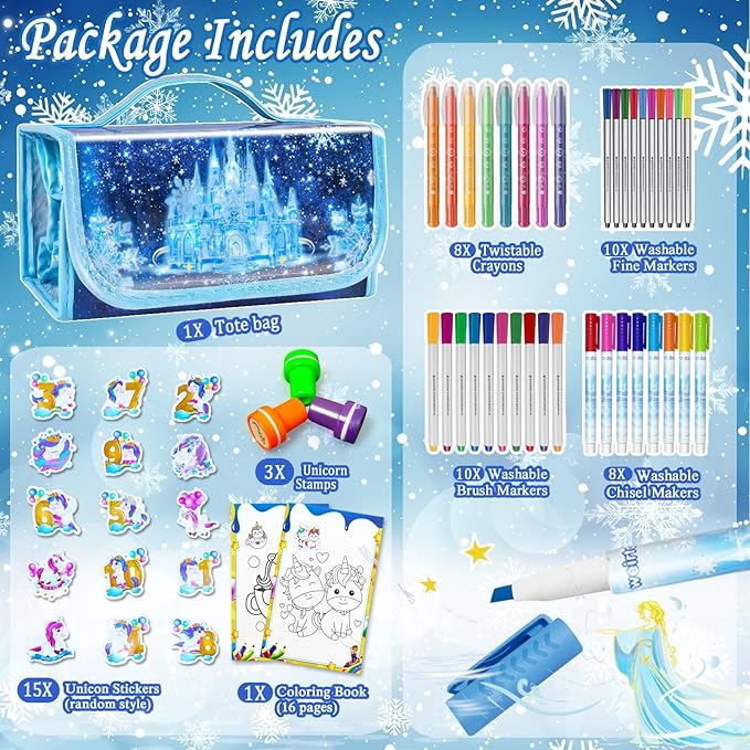 weirtoya 56 PCS Washable Scented Markers Set with Glitter Pencil Case, Mermaid Unicorn Arts and Crafts for kids 4-6-8 Kids Coloring Drawing Kits for 4-8 Years Old Girls Birthday Gifts