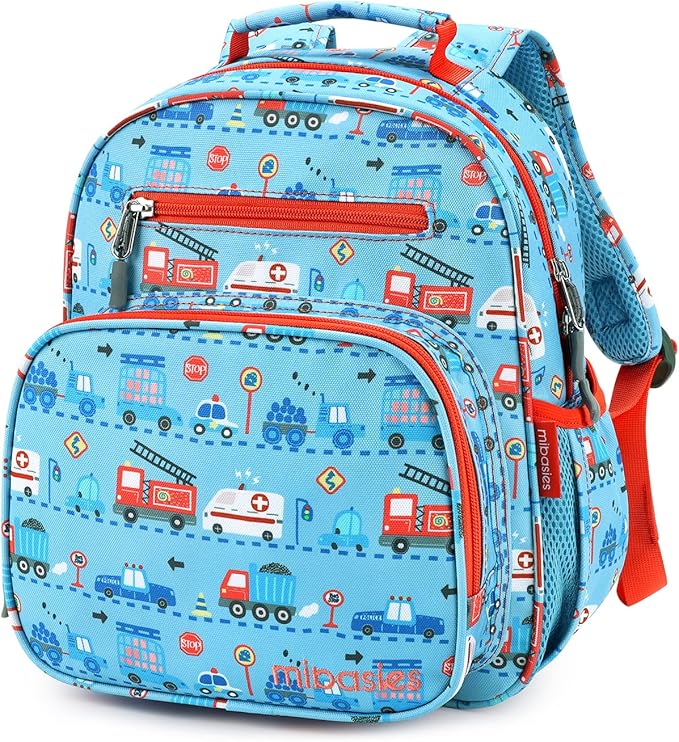 mibasies Toddler Backpack for Boys 2-4: Cute Kids Backpacks Boys - Preschool Kindergarten Backpack - Car