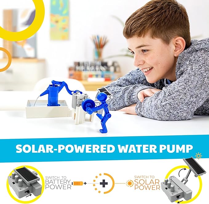 Green Science - Hybrid Solar Power Water Pump - Dual Power STEM Toys Educational Kit for Kids - Solar and Battery Operated Pumping System - Solar Robot - DIY Science Experiment Toy for Learning & Fun