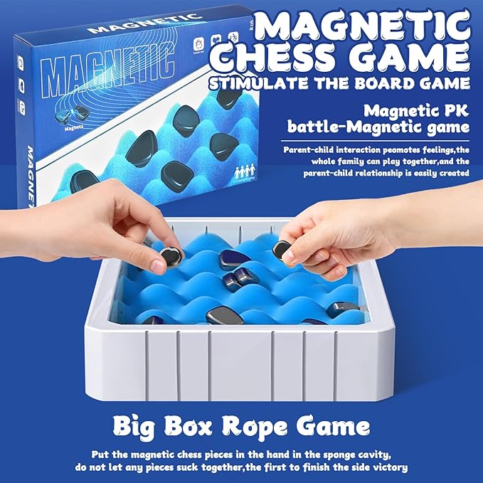 Magnetic Chess Game Set,Magnetic Stones Chess with String and Sponge Chessboard ,Strategy Puzzle Game with Rocks, Family Game Party Game for Kids and Adults