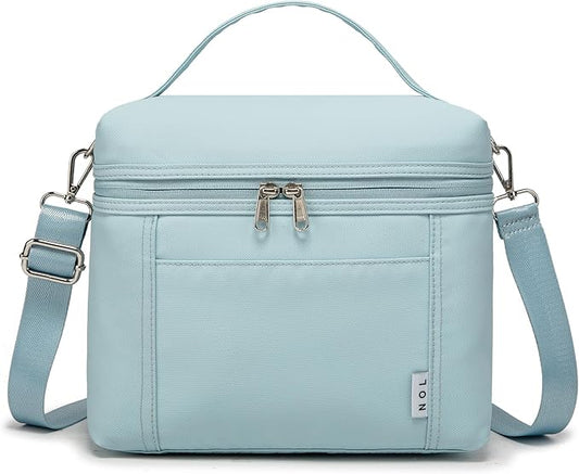 NOL Natural Organic Lifestyle Insulated Lunch Bags for Women Cooler Bag Lightweight Nylon Waterproof Lunch Box For Work (Light blue, Medium(normal))