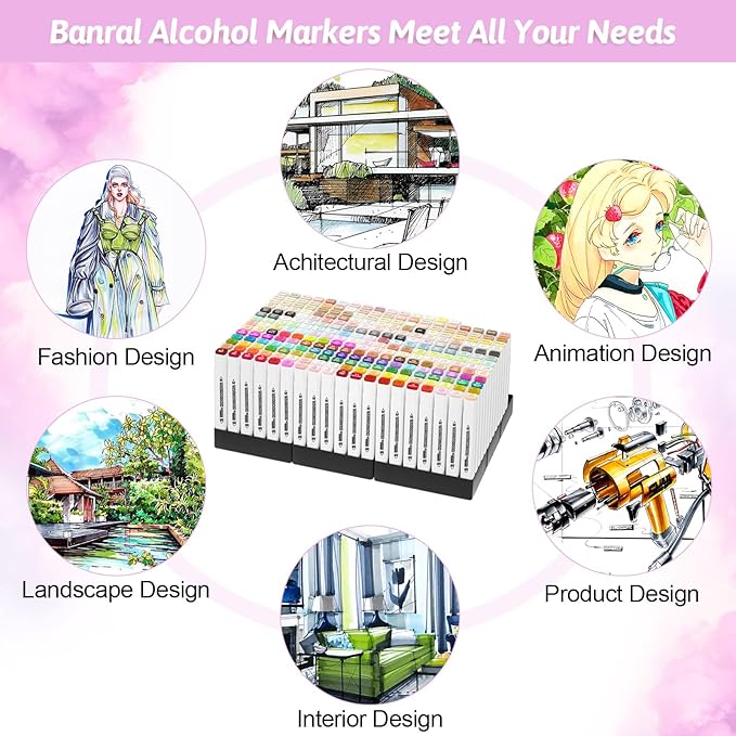 Banral 262 Colors Dual Tip Alcohol Based Markers, Twin Sketch Art Marker Set for Artists Adult Coloring Drawing Sketching Card Making Illustration, Premium Brush Pens with Case