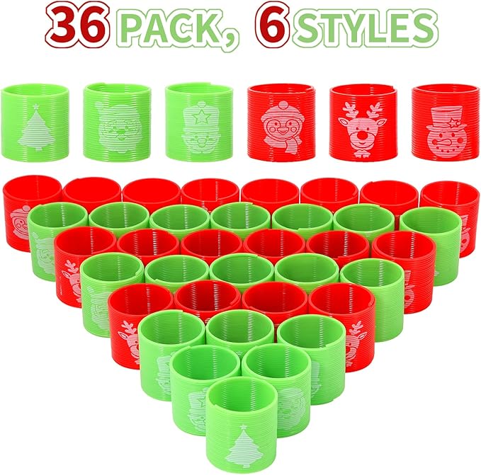 36PCS Christmas Coil Springs for Kids - Assorted Christmas Theme Pattern and Colors Magic Spring Toys, Christmas Party Favors, Christmas Stocking Stuffers for Kids Boys Girls