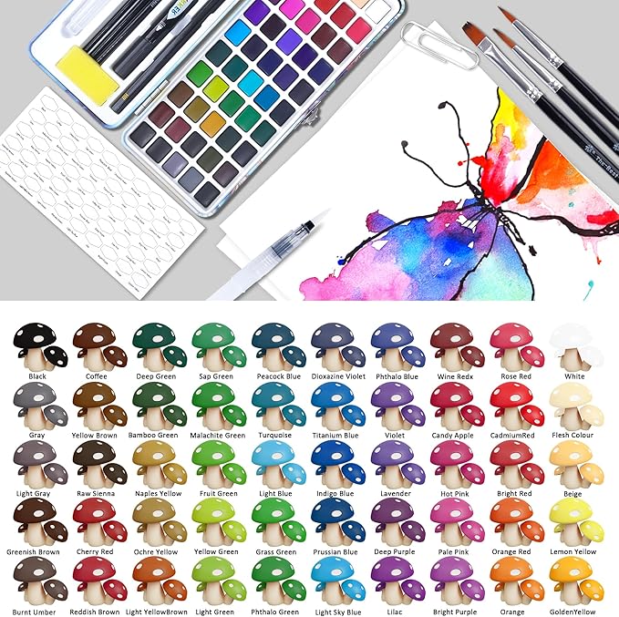 TBC The Best Crafts 50 Colors Watercolor Paint Set For Kids, Students and Artists, Amateur,Beginner.Set includes Coloring Sheets, Black Dual Tip Acrylic Paint Markers, Storage Bag