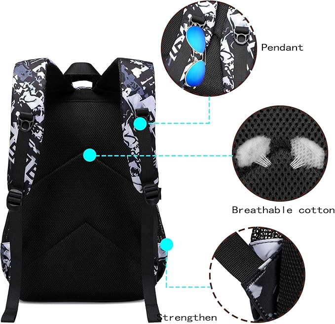 Asge Backpack for School Boys Backpacks for Kids Camo Bookbag for Middle School Bags Waterproof Travel Back Pack