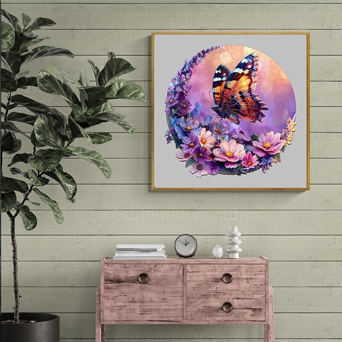 Wooden Puzzles for Adults, Wooden Jigsaw Puzzles for Adults, Butterfly and Moon-1 Unique Shaped Wood Puzzles Adult, Birthday Gifts for Friends Family Game, Home Decor (11.4 * 11.4in 200pcs)
