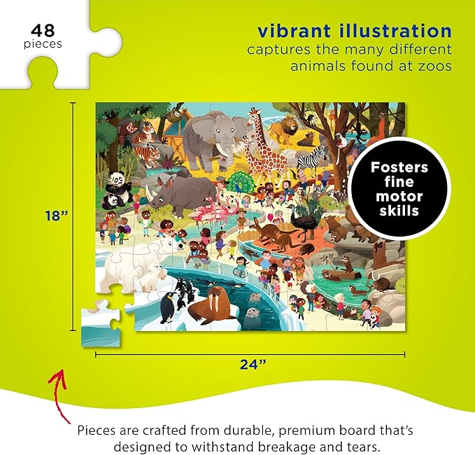 Crocodile Creek Above + Below 48-Piece Jigsaw Floor Puzzle - Fun Floor Puzzles for Kids Ages 4-8 - Day at The Zoo - 18 x 24 inches Finished