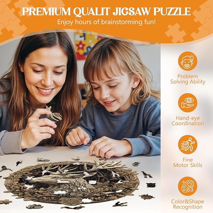 Wooden Puzzles for Adults, Wooden Jigsaw Puzzles for Adults Kids, 3D Vision Effect-3D Deer Unique Shaped Wood Puzzles Adult, Creative Birthday Gifts for Friends Family Game (11.4 * 11.3in 195pcs)