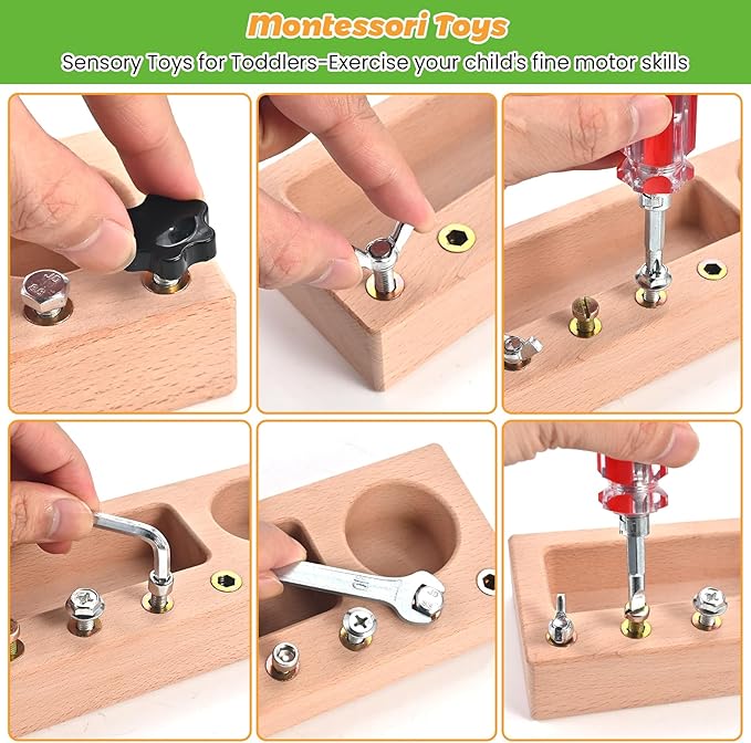 Wooderma Montessori Screwdriver Board Set, Wooden Montessori Toys for 3 4 5 Year Old, Toddler Screwdriver Toy, Kids Tool Set, Preschool Learning Sensory Toy, Fine Motor Skills Toys