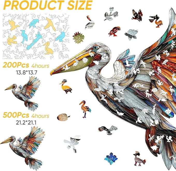 Wooden Puzzles for Adults, Pelican Jigsaw Puzzles, Unique Shape Adult Puzzles, Irregular Christmas Thanksgiving Gifts for Family Friend(13.8 * 13.7 in-200pcs)