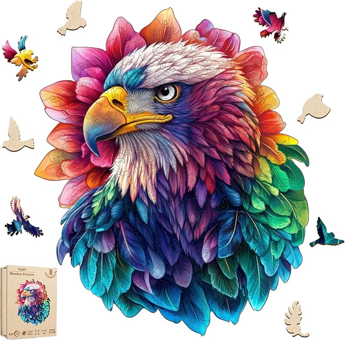 Wooden Puzzles for Adults-Magical Eagle Jigsaw Puzzles, 200 Pieces, 9.5x11.4 Inch,Unique Shape Adult Puzzles,Irregular Wood Puzzles Family Game Gift for Adults and Kids