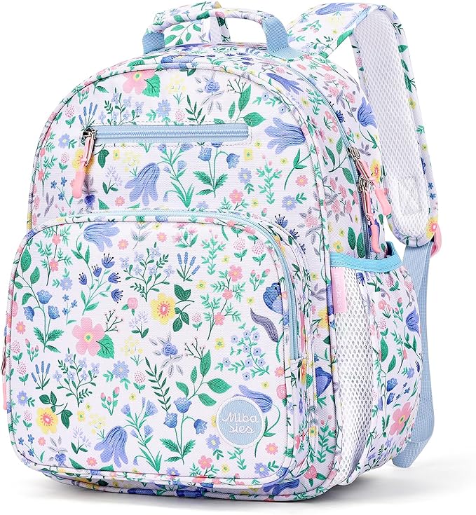 mibasies Kids Backpack for Girls: Girls Backpack 5-8 - Kindergarten Elementary School Bookbag for Girl - Floral Sky Blue