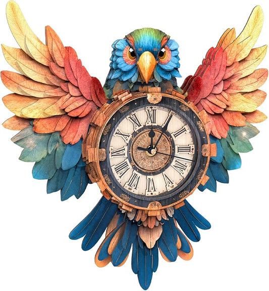 KAAYEE 3D Puzzle for Adult, Wooden Parrot Pendulum Clock Mechanical Model Kit, 33 PCS DIY Vintage Wall Clock Building Kit, Creative Craft Gift for Birthday Home Decor (Battery Not Included)