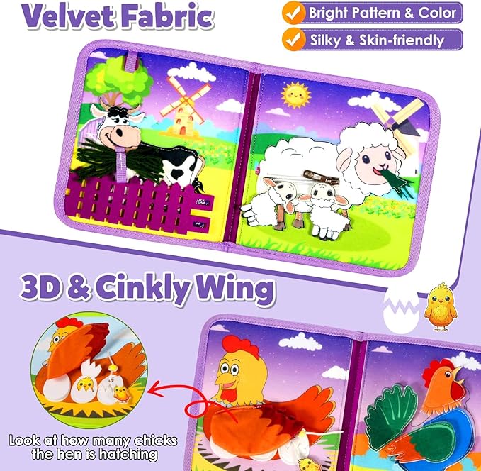 Montessori Busy Book for Toddlers 1-3, Busy Board Montessori Toys for 1 Year Old Girl Birthday Gift, Educational Learning Sensory Quiet Activity Books, Travel Toys for Airplane Car