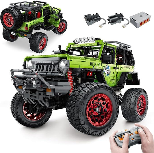 Remote Control Jeep Wrange 4x4 Building Kits, 1:6 Technique Motorized Off Road Pickup Set - with 4 Black Motors, All Terrain Design - STEM Engineering Gift for Adults & Teens (2121 PCS)