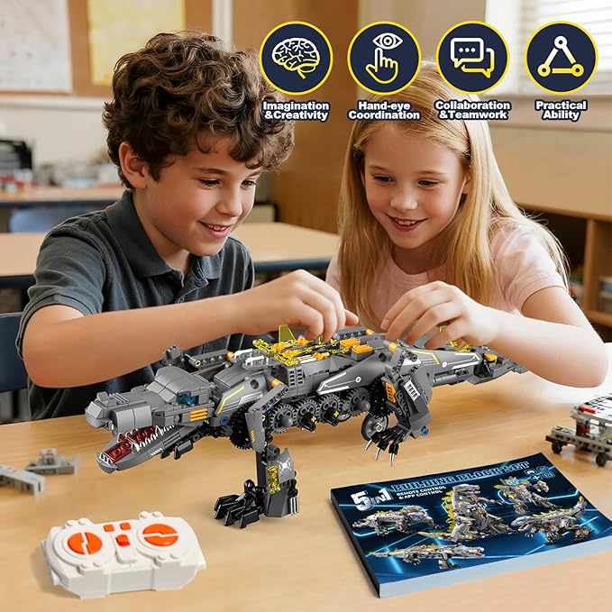 Dinasour Toys for Kids Building Set, 935PCS App & Remote Control Robotics Kit, 5-in-1 Tyrannosaurus | Triceratops | Crocodile | Robot | Monster STEM Toys for Boys Girls Age 8 9 10 11 12+ Year Old