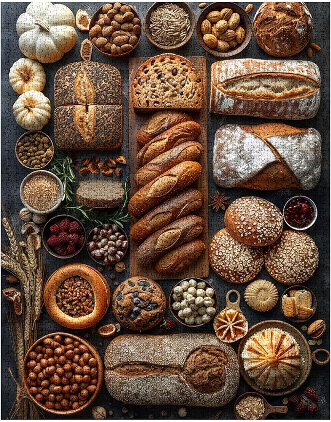 Tucocoo 1000 Piece Jigsaw Puzzles for Adults Rye Bread Painting Puzzle Muffin Baked Goods Art 27x20 inch 1000 Pieces Puzzles for Challenging Family Activity Game Colorful DIY Food Puzzle Wall Decor