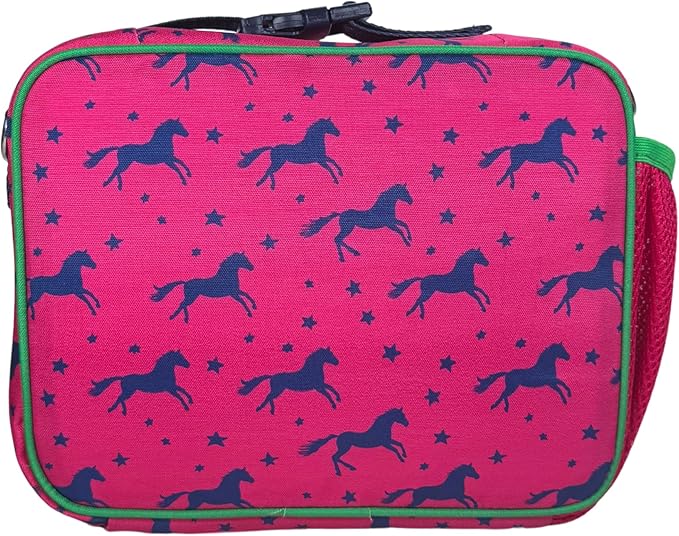 Yumbox Kids Lunch Bag, Holds Lunch Box and Water Bottle, 3 Ways to Carry, Zip Closure, Inside Zipper Netting, Wipe Clean Fabric with EVA lining for extra insulation (Horse Lunch Box)