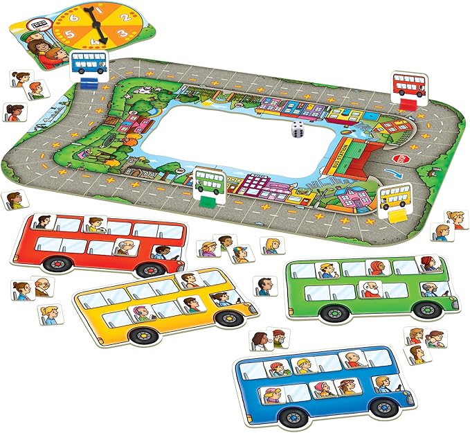 Orchard Toys Moose Games Bus Stop Game. A Fun Introduction to Addition and Subtraction. Pick up and Drop Off Passengers on Your Bus. for Ages 4-8 and for 2-4 Players