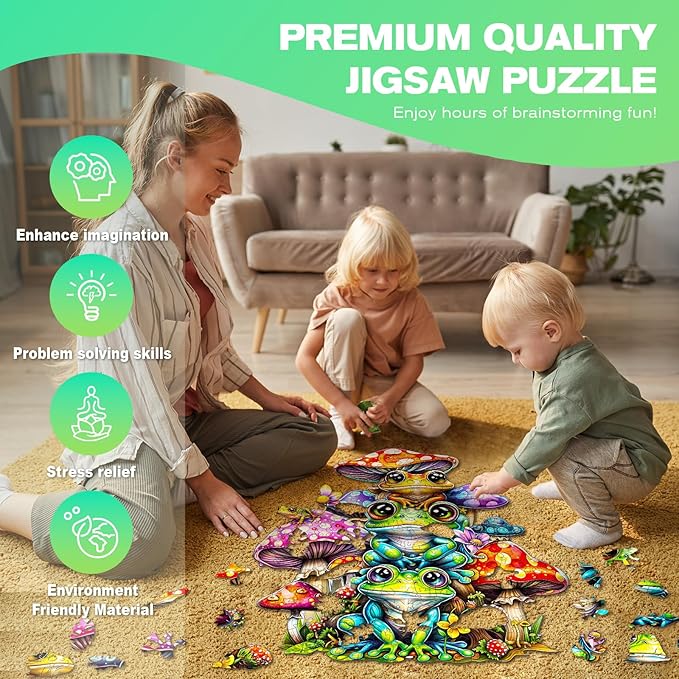 Wooden Puzzles for Adults - Frog Family Wooden Jigsaw Puzzle - Unique Animal Shaped Wood Puzzles Adult - Christmas Birthday Gifts for Adults/Friends/Family - 260pcs 13.3 * 12.8in