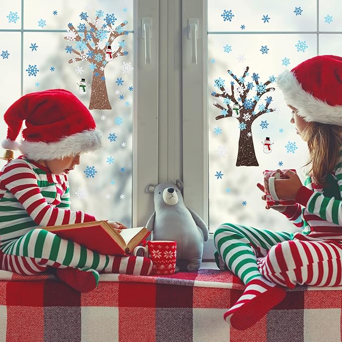 224 Pcs Winter Foam Stickers Self Adhesive Snowflake Tree Snowman Glitter Christmas Foam Sticker for Craft Art Family Activity Xmas
