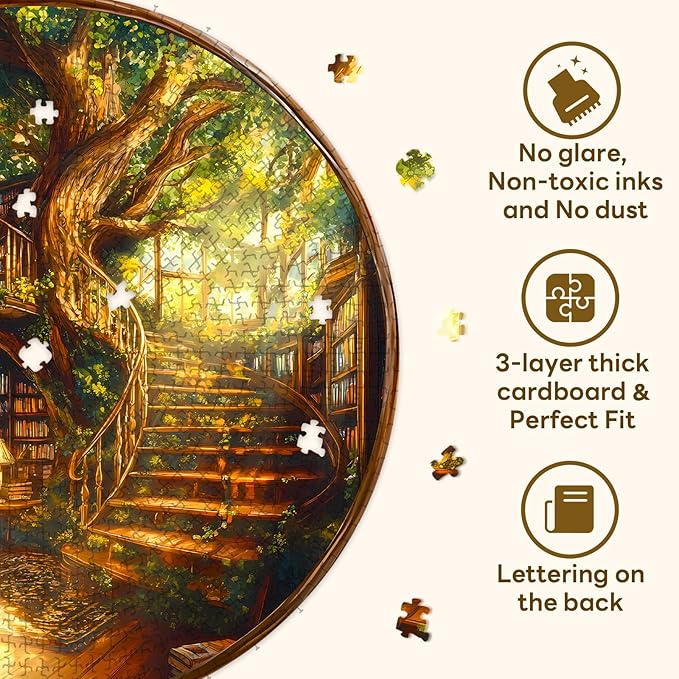 Round Puzzles for Adults 1000 Pieces, Hard Difficult Challenging Puzzles for Adults, Charming Bookstore Jigsaw Puzzles 1000 Pieces for Seniors, 3D Visual Flat Puzzle (26.6 x 26.6in)