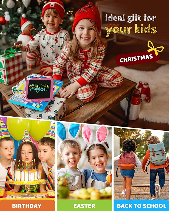 TEKFUN LCD Writing Tablet for Kids, 8.5 Inch Unicorn Toddler Doodle Board, Drawing Tablet, Reusable Electronic Pads Educational and Learning Toy Gift for 3-8 Years Old Boy and Girl (Pink)