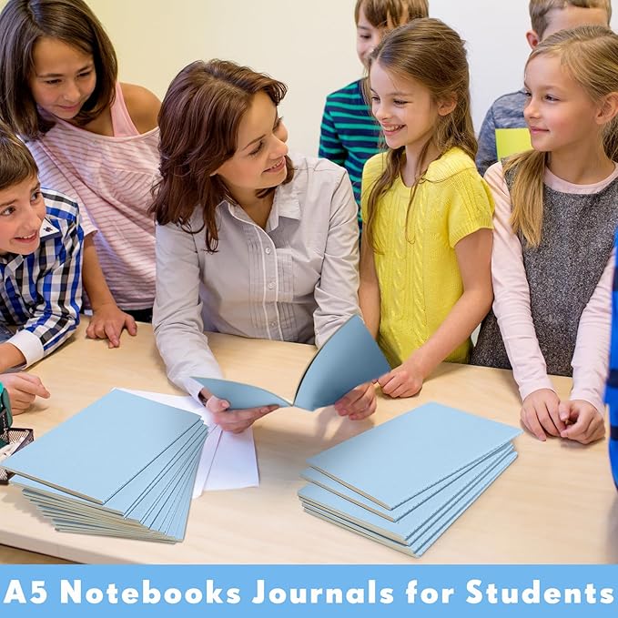 Sepamoon 150 Pack Kraft Notebook Journals 5.82 Inch x 4.13 Inch A6 Softcover Notebooks Bulk for Kids Student Writing Sketch Travel Journal Office Notepad with 48 Pages 24 Sheets, Lined(Light Blue)