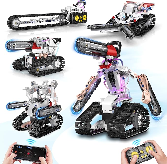 5 in 1 STEM RC Robot Building Kit for Boys, APP & Remote Control Erector Set RC Toys for Kids Blocks 419 Pcs, DIY Build Science Educational Gift for Age 6 7 8 9 10 11 12+ Boys & Girls