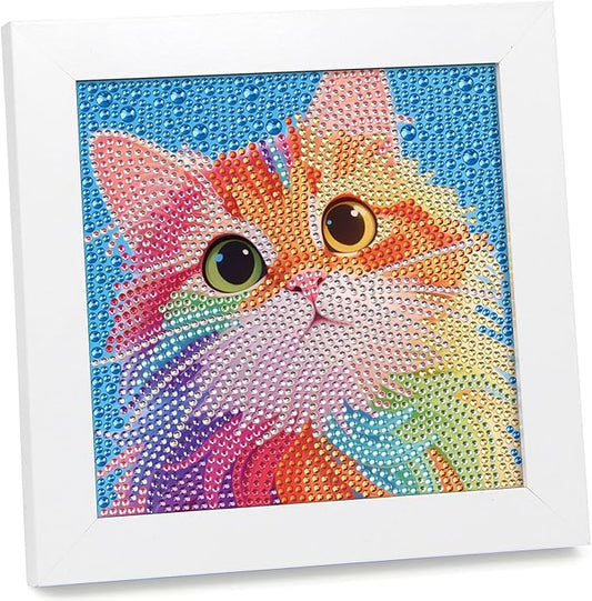 geesfayan Diamond Art Kits for Kids Ages 8-12,6 Inch DIY Gem Art Painting with 7 Inch Frame, Complete Starter Kit for Beginners, Creative Arts & Crafts Gift for Girls & Boys (Colorful Cat)