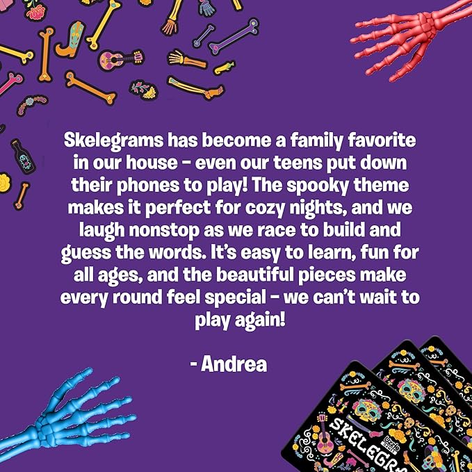 Skelegrams by Uzzle Games – Spell Words with Bone Pieces in This Fast, Cooperative Party Game for Families - Ages 8+, Spelling & Word Game for 3–6 Players