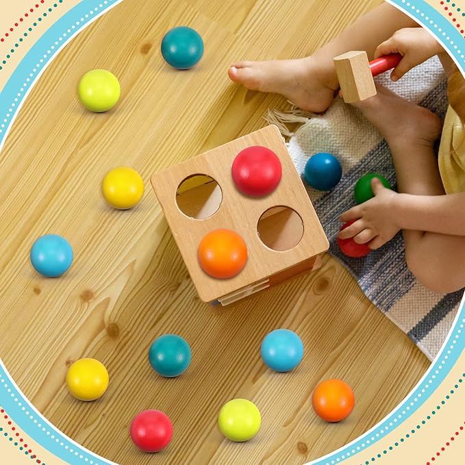 Bucherry 12 Pcs Montessori Wooden Balls 1.8 Inch Wooden Replacement Ball Educational Counting Toys Preschool Learning Material for Montessori(Fresh Color)