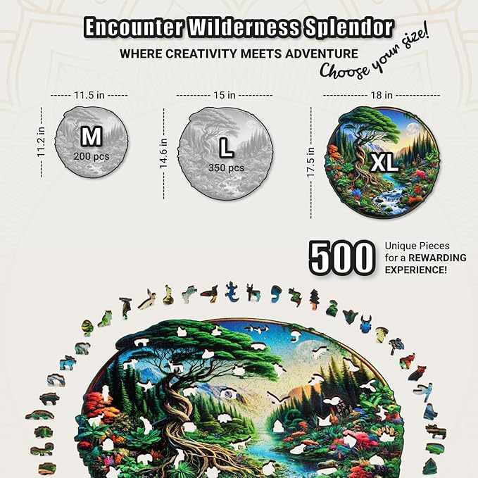 LEOGOR 500 Piece Wooden Puzzles for Adults (18 x 17.5 in), Extra-Thick 5mm Wood, Round Majestic Landscape Puzzle with Unique Nature-Inspired Shapes, Challenging, Premium Gift for Puzzle Lovers