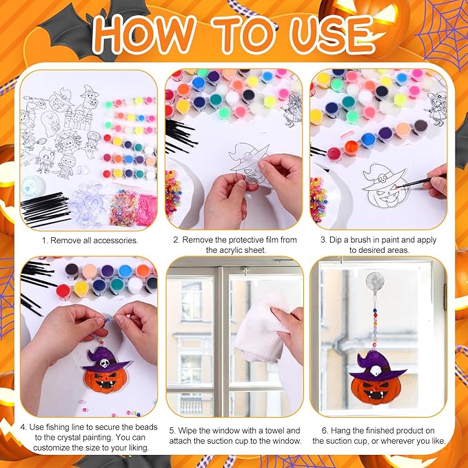 LIUBUJINGYING 36 Sets Halloween Glow in The Dark Suncatcher Kits Halloween Suncatcher Ornaments Decoration Pumpkin Boo Bat Luminous DIY Window Paint Art Suncatchers Trick or Treat Gift for Party
