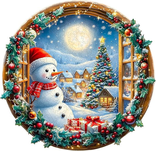 Wooden Puzzles for Adults - Snowman's Vigil Wooden Jigsaw Puzzle, Unique Animal Shaped Wood Puzzles Adult, Christmas Birthday Gifts for Friends/Family, Home Decor 13.4 * 13in 300pcs