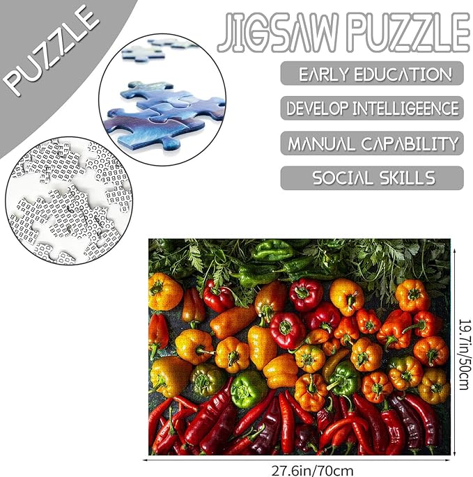 Tucocoo 1000 Piece Jigsaw Puzzles for Adults Variety of Peruan Peppers Painting Puzzle Colorful Art 1000 Pieces Puzzles for Challenging Family Activity Game DIY Craft Puzzle Wall Decor Gifts