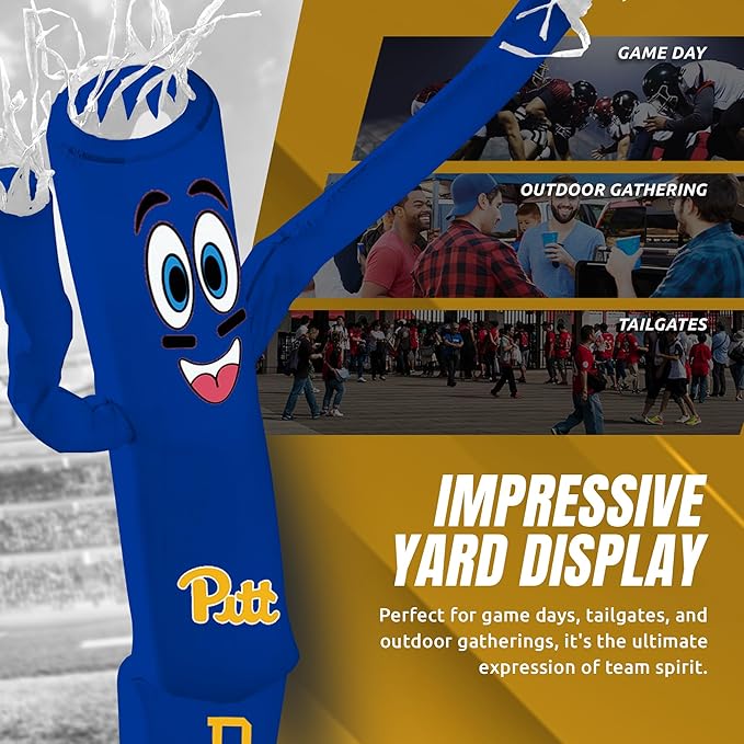 NCAA Pittsburgh Panthers Football Wacky Waving Inflatable Sports Fan - 6" x 36" x 96" Tube Guy with Built-in Fan & LED Lights - Outdoor Team Spirit Display