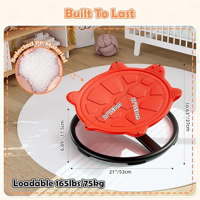 Spinning Chair for Kids, Sensory Integration Training Swivel Chair for Children with Autism & ADHD, for Balance & Body Coordination Training, Red Turtle