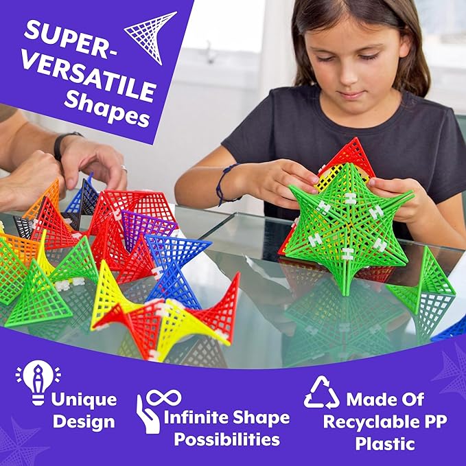 HyperTiles Hyperbolic Building Toy - 3" x 3" STEM Educational 3-Dimensional Adventure: 48 Tiles & 80 Connectors for Logic & Creativity - Infinite Shapes that Flex and Hinge - by Fun In Motion Toys